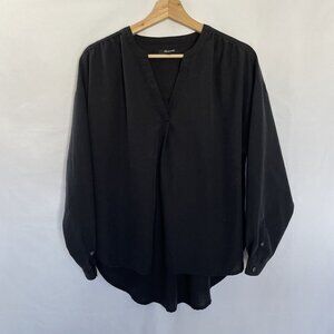 Madewell Womens Black Long Sleeve V-Neck Blouse Medium Polyester & Modal Blend